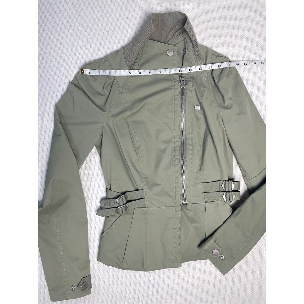 Armani Exchange A|X Sage Green Moto Jacket Women's XS Lightweight Buckle Detail - Picture 10 of 13